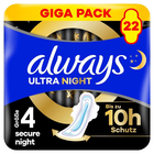 Always Ultra Night Binden, secure night, Größe 4, Giga Pack mit 22 Stück,bis zu 10 Stunden Schutz